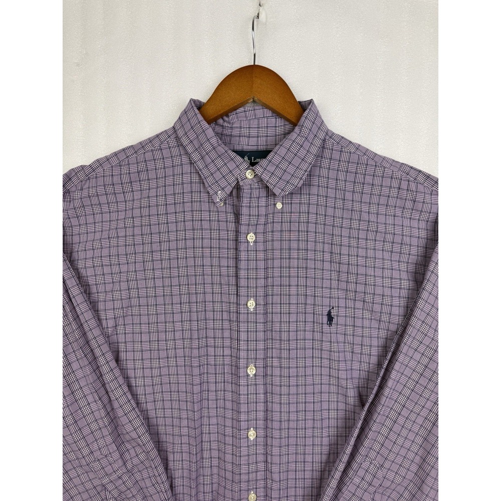 Ralph Lauren Yarmouth Shirt Mens 17 1/2 32/33 XL Purple Plaid Check Button Down